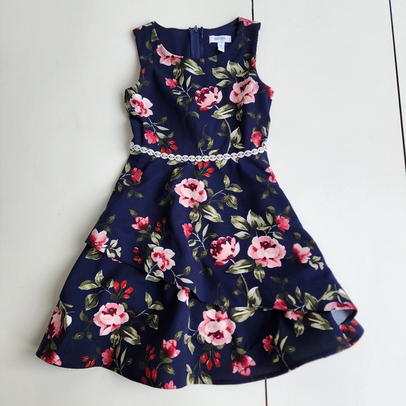 Speechless Kids Girls Dress Navy Blue Pink Floral Sleeveless Midi Sz 10 - Picture 1 of 11